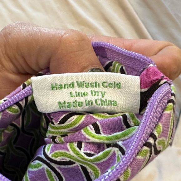 Vera Bradley Coin Purse Zip Pouch Quilted Fabric Purple Pink Green Floral - Picture 7 of 7